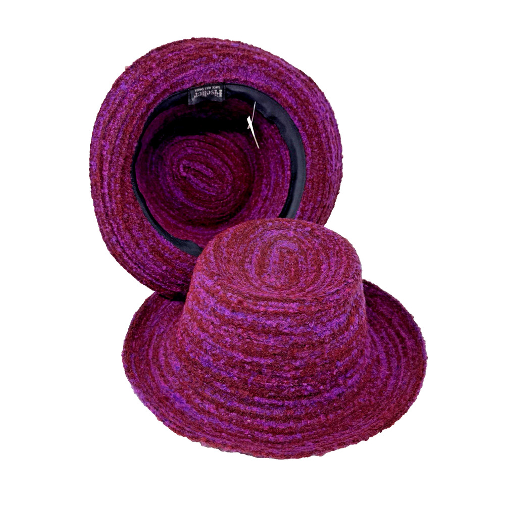 Lot of 2 Fischer Swiss Wool Blend Hats Red Purple Textured Vintage Swiss Made